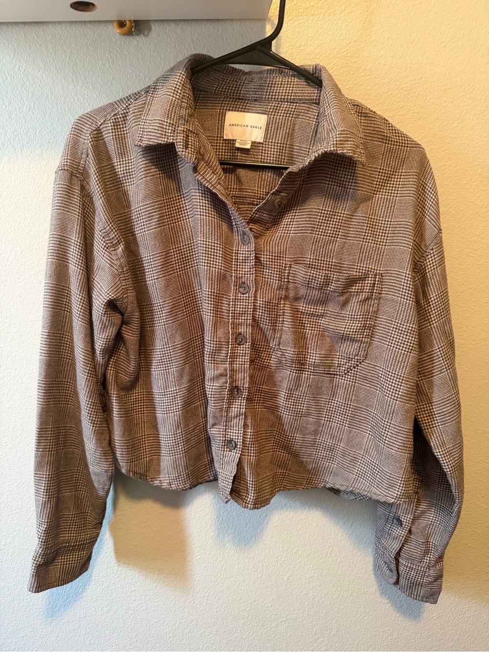 American Eagle Outfitters Plaid Button-Down Shirt in Brown and Cream